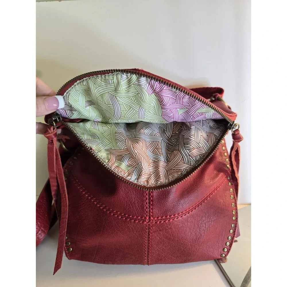 The Sak Silverlake Red Studded Leather Crossbody Shoulder Bag Purse Zip Lined